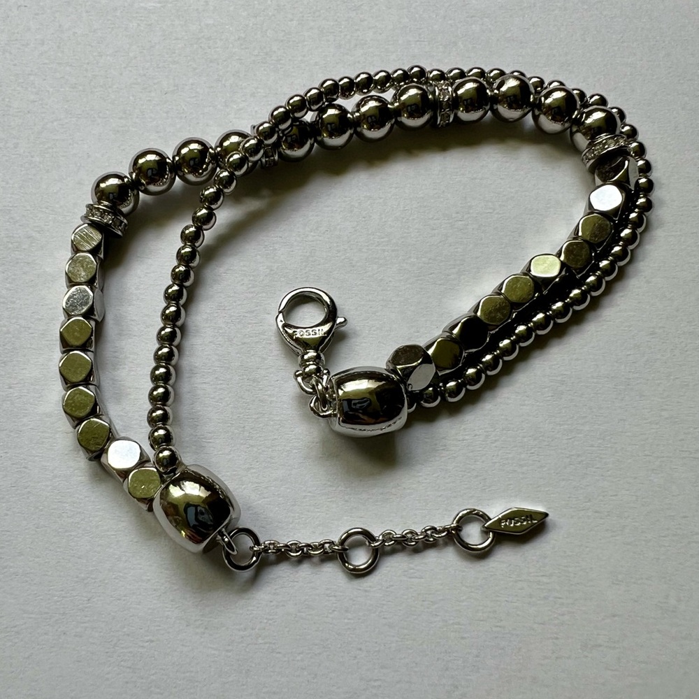 Fossil Silver Tone Multistrand Bead Bracelet - Mixed Textures - Picture 6 of 15